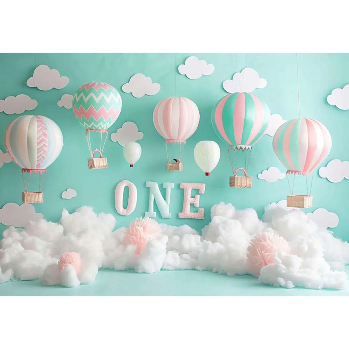 

Allenjoy Pastel Hot Air Balloon ONE Birthday Backdrop