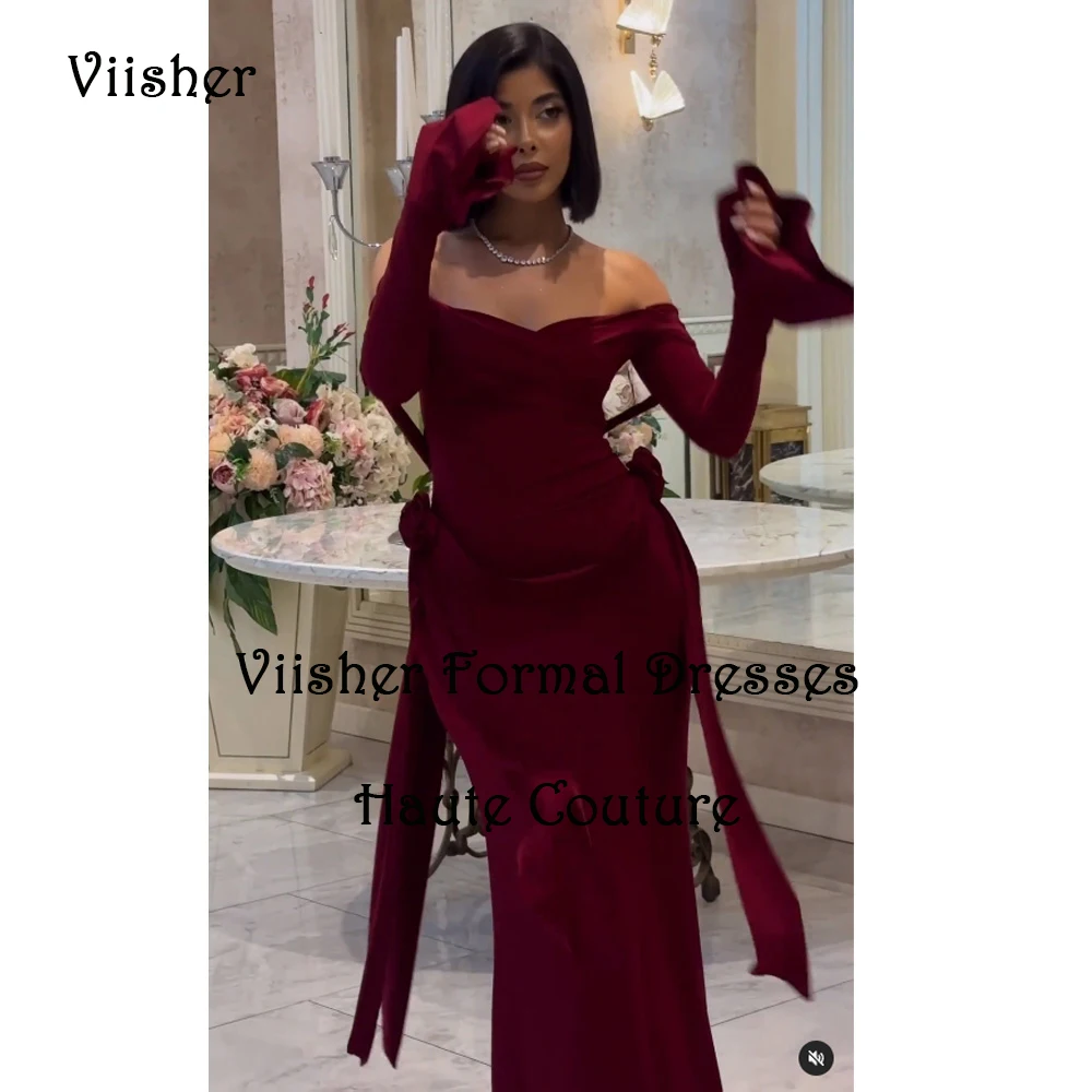 

Burgundy Mermaid Evening Dresses Off Shoulder Arabian Dubai Prom Party Dress Floor Length Formal Party Gowns