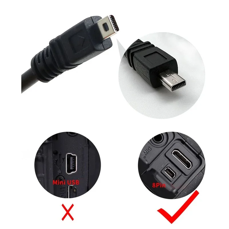 31.5 Inch USB to Mini 8‑Pin 5‑Core Data Charging Cord for Digital Cameras for Nikon Olympus Sony Fuji Panasonic