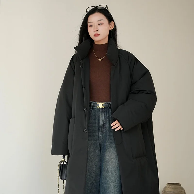 

New 2025 Women's Long Over-Knee Thiened Cotton Jaet Loose Korean Sle Winter Coat Trendy Cotton Padded Overcoat
