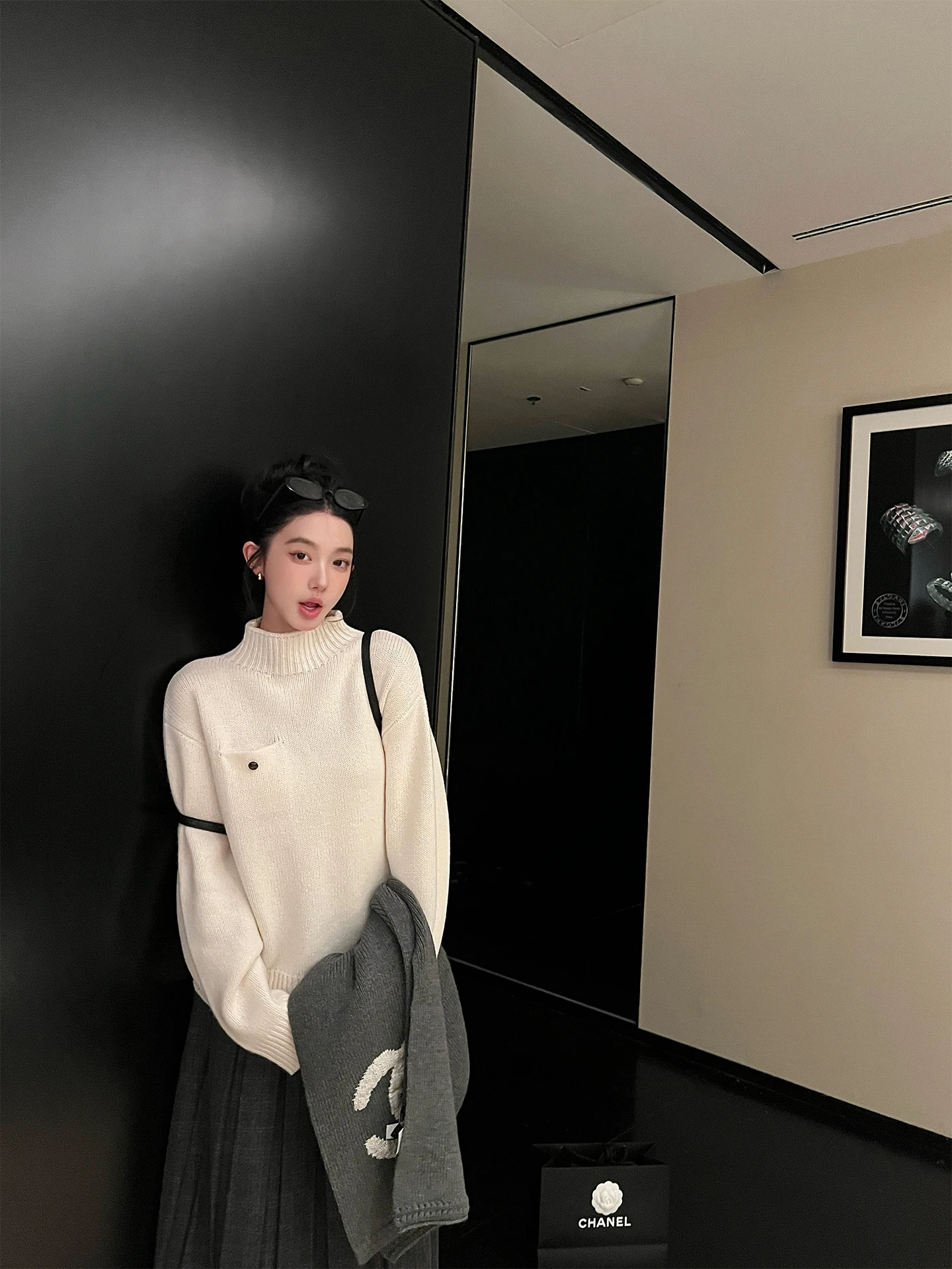 

Ultra-Thi 00% Wool Knitted Sweater with ket for Women Casual Loose Fit High Collar ort Length Pure Color Winter Sweater