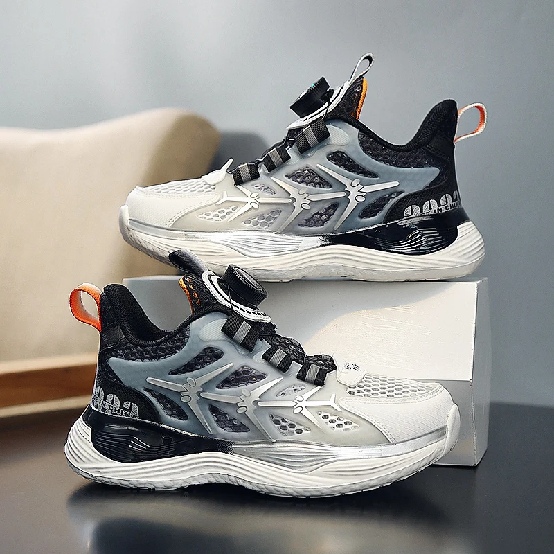 

Children Sports Shoes Breathable Mesh Rotating Buckle Basketball Shoes Summer New Soft Soled Casual Running Shoes for Kids