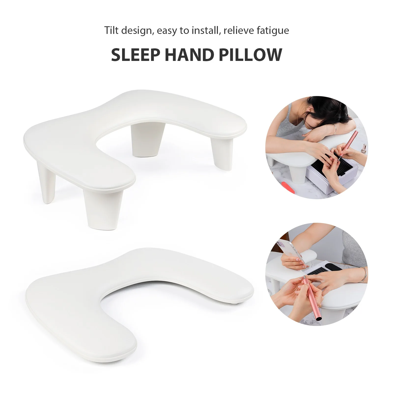 

Two Hands Hand Pillow Nail Art Hand Rests Removable Stand Tilt Design PU Hand Pillow Cushion for Manicure Nail Salon Tool