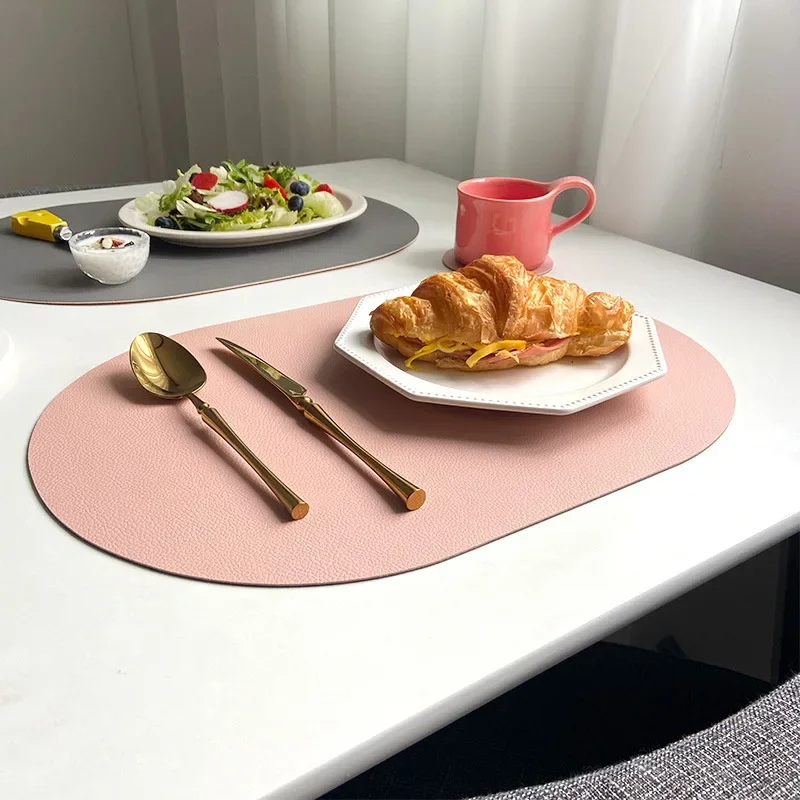 Nordic Elliptical Double-sided Tableware Pad Placemat PU Leather DiningTable Mat Heat Insulation Placemats Disc Coaster Placemat