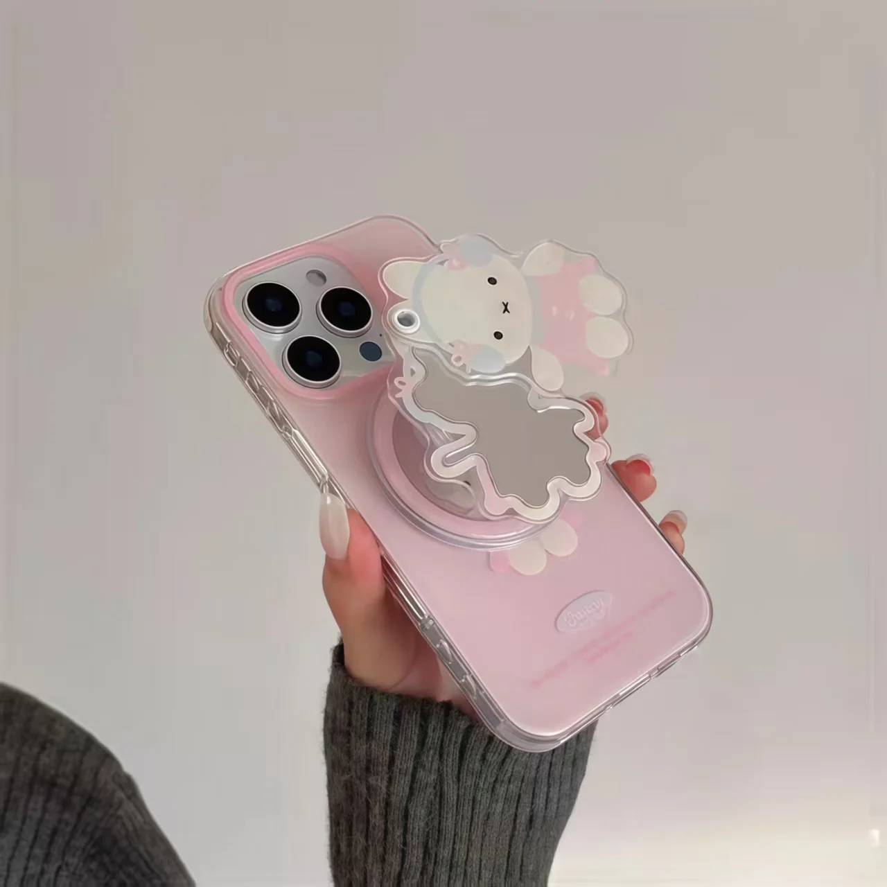 Miffy phone case holder makeup mirror suitable for iPhone 11-16Promax all series cartoon anti drop silicone protective soft case