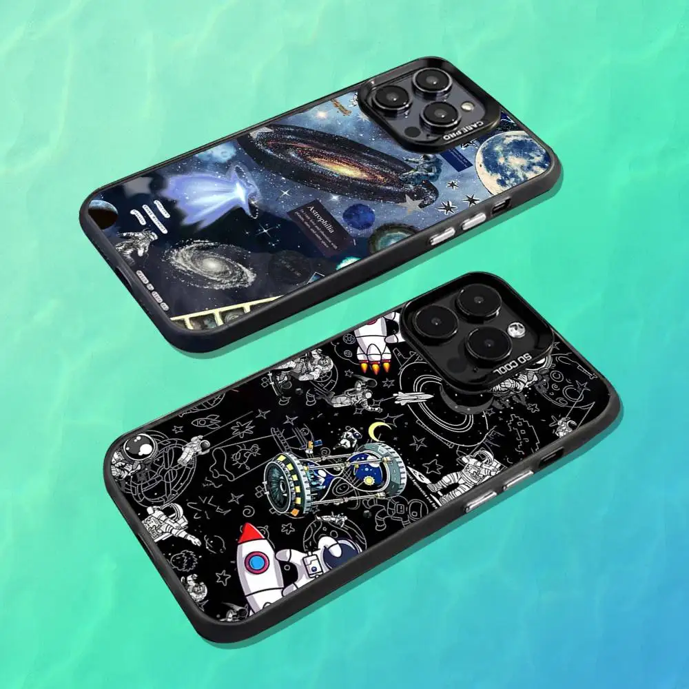 

Space Art Astronaut Case For iPhone 17,16,15,14,13,12,11,Mini,Pro,MAX Black Matte Shockproof Cover