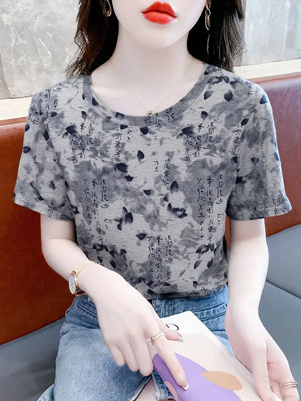 

Creative Letter Print Short Sleeve Women's T-shirt Loose Fit Premium Quality Summer Versatile Polyester Fiber Casual Top