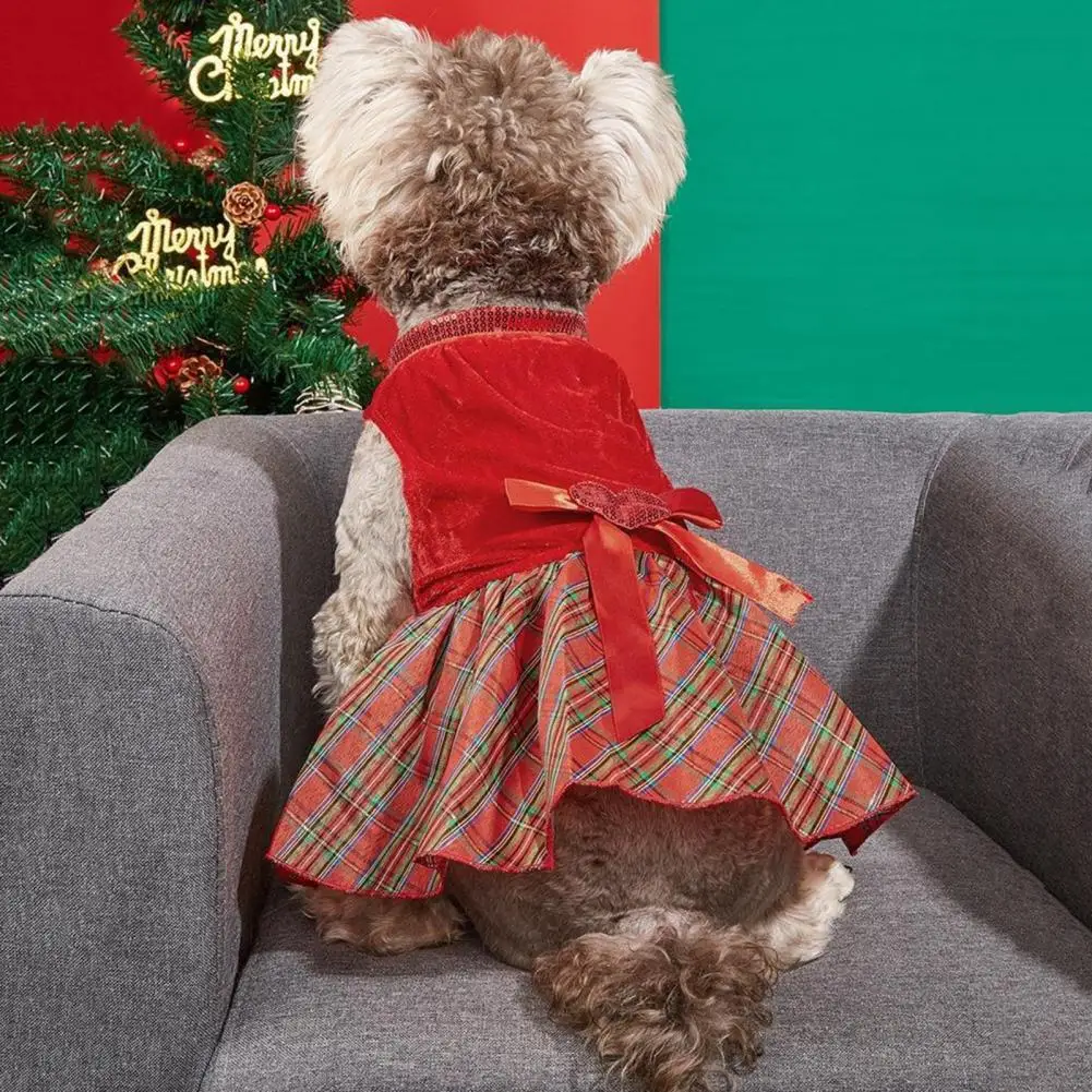 Christmas Pet Dress Dog Dress Comfortable Bow Decoration Dogs Cats Sleeveless Dress Festive Fancy Princess Puppy Dresses