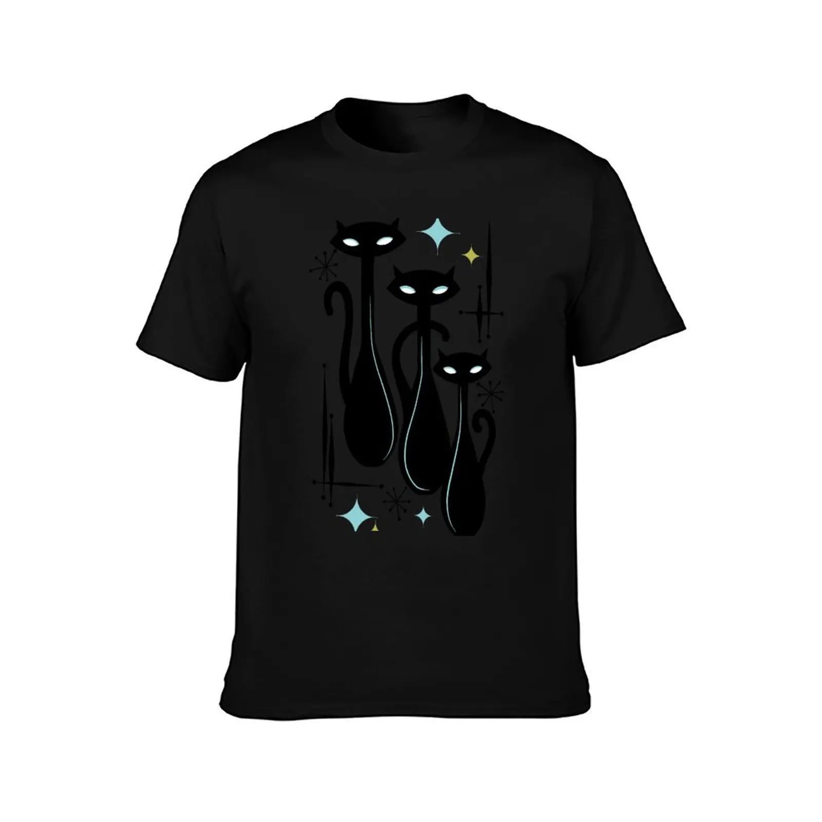Effervescent Orange Atomic Age Black Kitschy Cat Trio T-Shirt Summer Casual Cotton Tee Oversized Streetwear Tops 100% Cotton