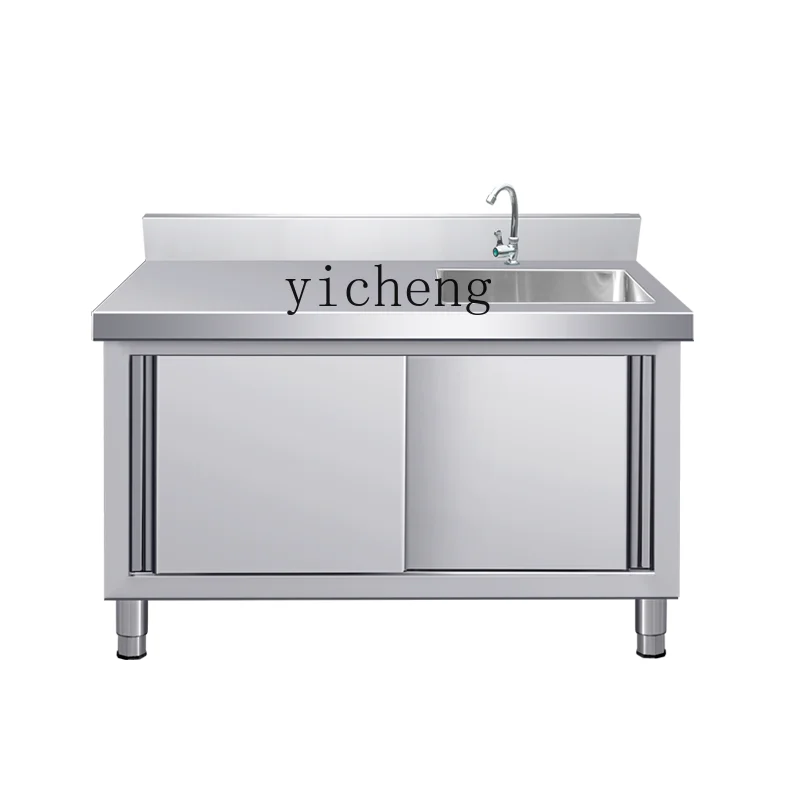 

ZC Stainless Steel Sliding Door Table Sink with Pool Platform Integrated Stove Commercial Household Cabinets