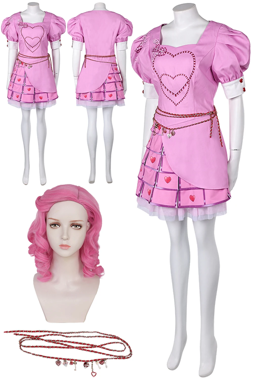 Bridget Cosplay Pink Dress Wigs Costume 2024 Movie Descendent Disguise Women Outfits Belt Headgear Skirts Halloween Party Suits