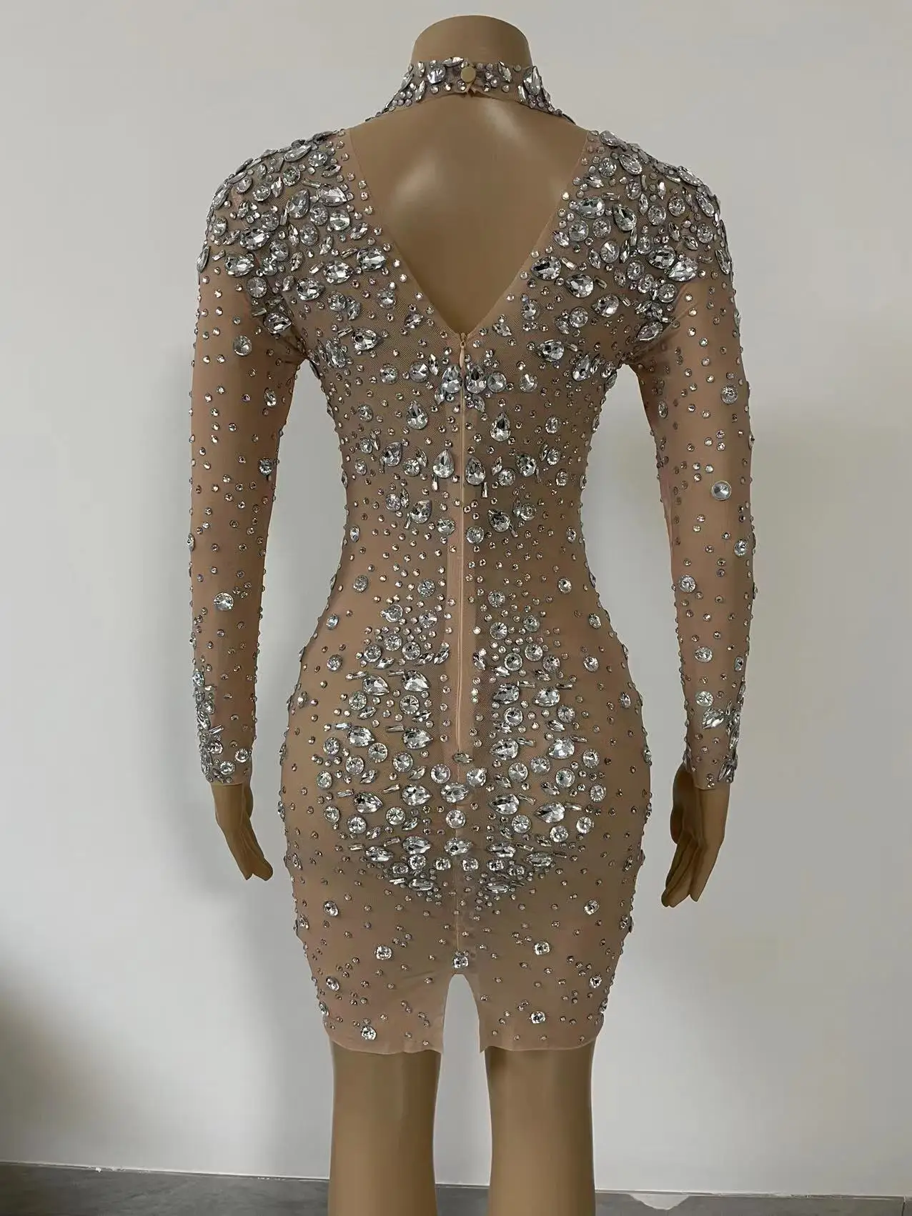 ผู้หญิง Rhinestones หรูหราคริสตัลตาข่ายยาวชุดวันเกิดงานแต่งงานฉลองชุดราตรีชุดราตรีนักร้องสวมใส่