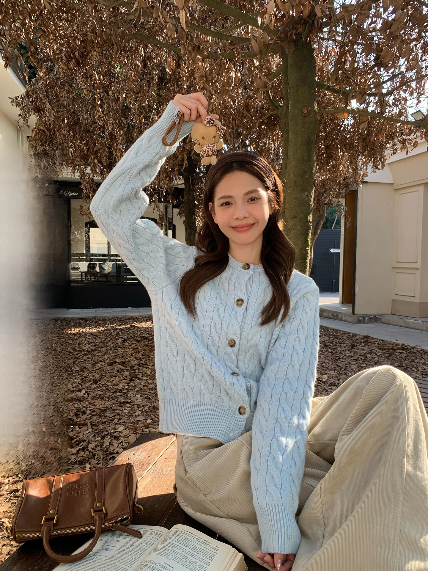 

Blue Knitted Open Cardigan Sweater Women's Loose Fit Comfortable Sle Winter New Arrival Soft Korean Version Long Sve Top