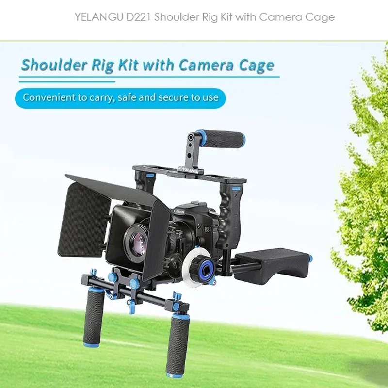 YELANGU Camera Cage Universal Shoulder Rig Kit with Matte Box Follow Focus Dual Rod Fits Camera 207*167mm For Canon Nikon