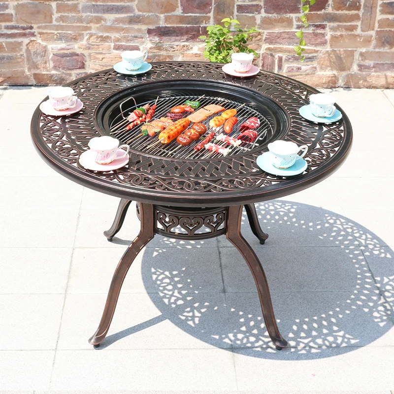 

Courtyard outdoor terrace barbecue table and chair outdoor cast aluminum household commercial smokeless carbon electric