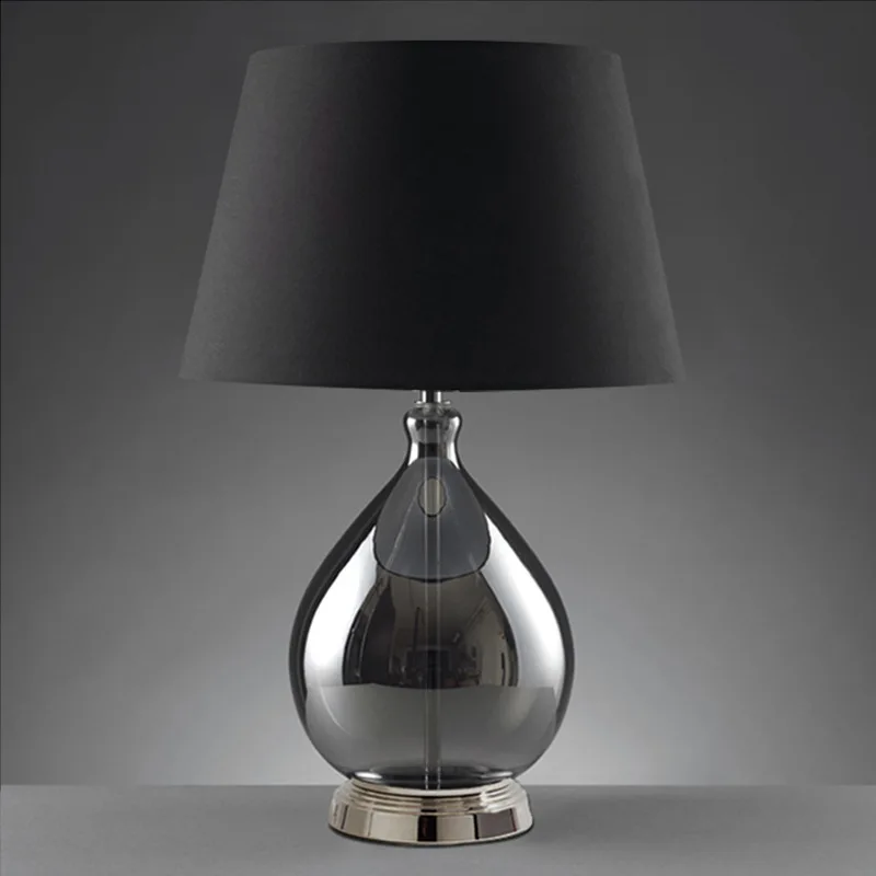 

Postmodern Black Glass Table Lamps Fabric Lampshade Bedside Living Room Restaurant Office Study Creative Personality Desk Lights