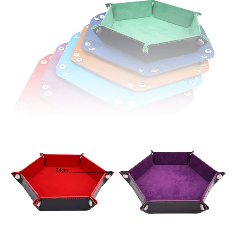 صندوق صينية نرد قابل للطي عالي الجودة من جلد البولي يوريثان قابل للطي على شكل عملة سداسية لعبة النرد المربعة