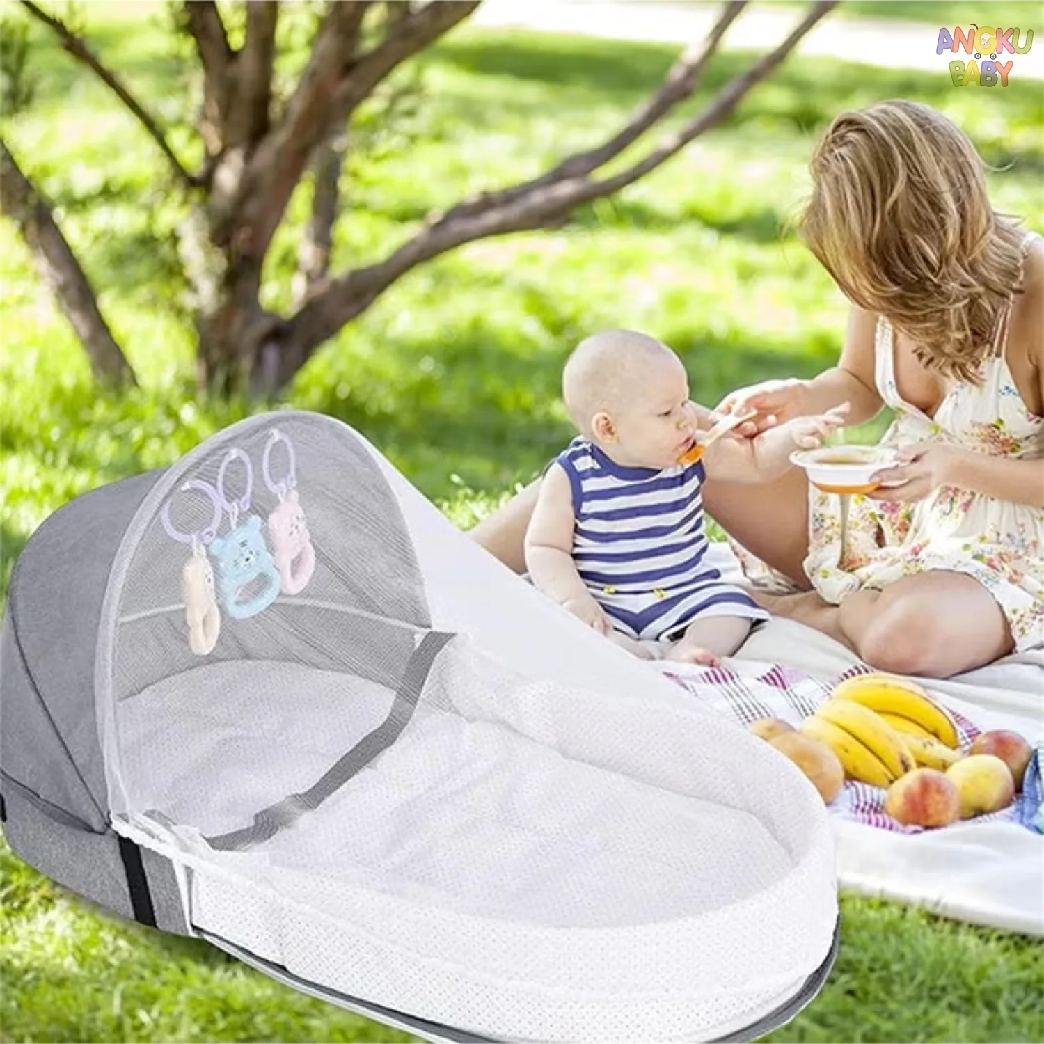 سرير أطفال محمول مع ناموسية حقيبة ظهر للسفر قابلة للطي روضة لحديثي الولادة 0-12 شهرًا سرير أطفال متعدد الوظائف مع ألعاب