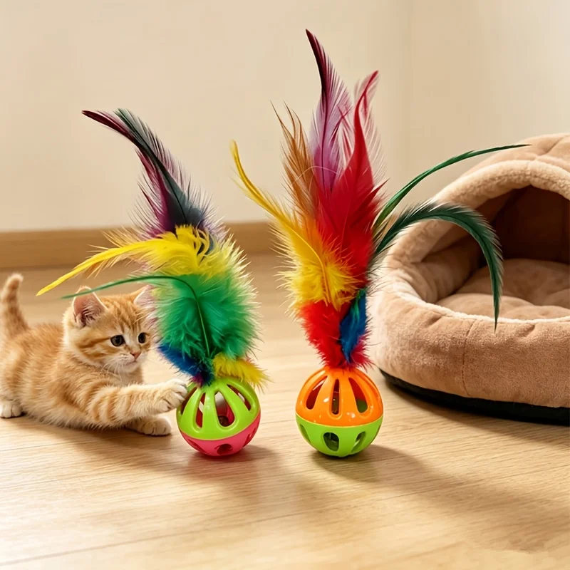 3pcs Colorful  Feather Cat Toy Ball | Interactive Sound Pet Toy | Attracts Cats to Play And Stimulates Their Hunting Instincts