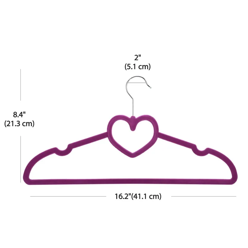 10pcs Flocking Custom Slim Non-Slip Clothes Velvet Heart Shaped Velvet Hangers with Logo 360-degree Rotatable Hook