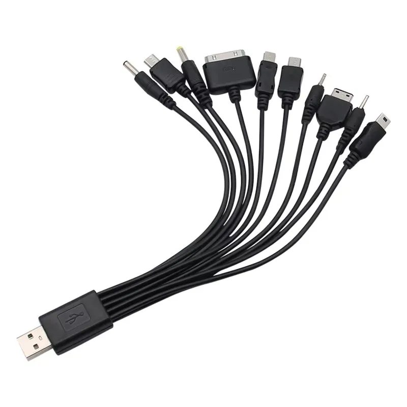 1-9pcs 10-in-1 Multi-Head USB Charging Cable, Universal Retractable Travel Charger Cord with Micro-USB / Type-C / Lightning Conn