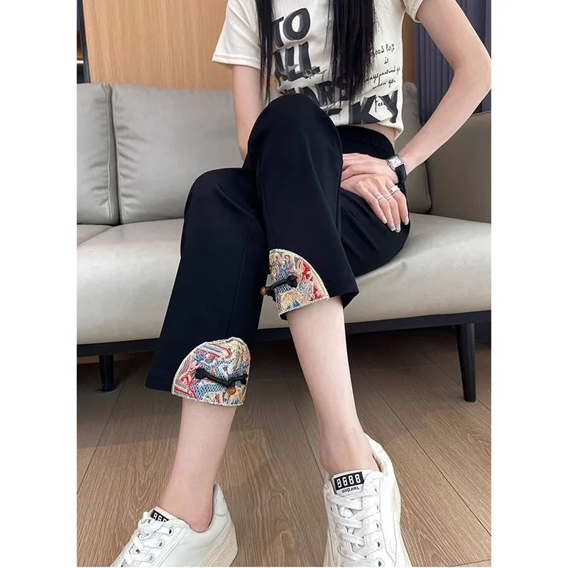 

Guofeng новые китайские женские девятиточечные дымчатые брюки-трубки, лето 2029, женские свободные прямые женские повседневные брюки с высокой талией