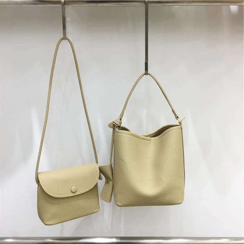 

Women Solid Handle Bucket Bag Pu Leather Large Capacity Composite Bags With Cute Mini Crossbody Packs 2pcs Sets Female Commuting