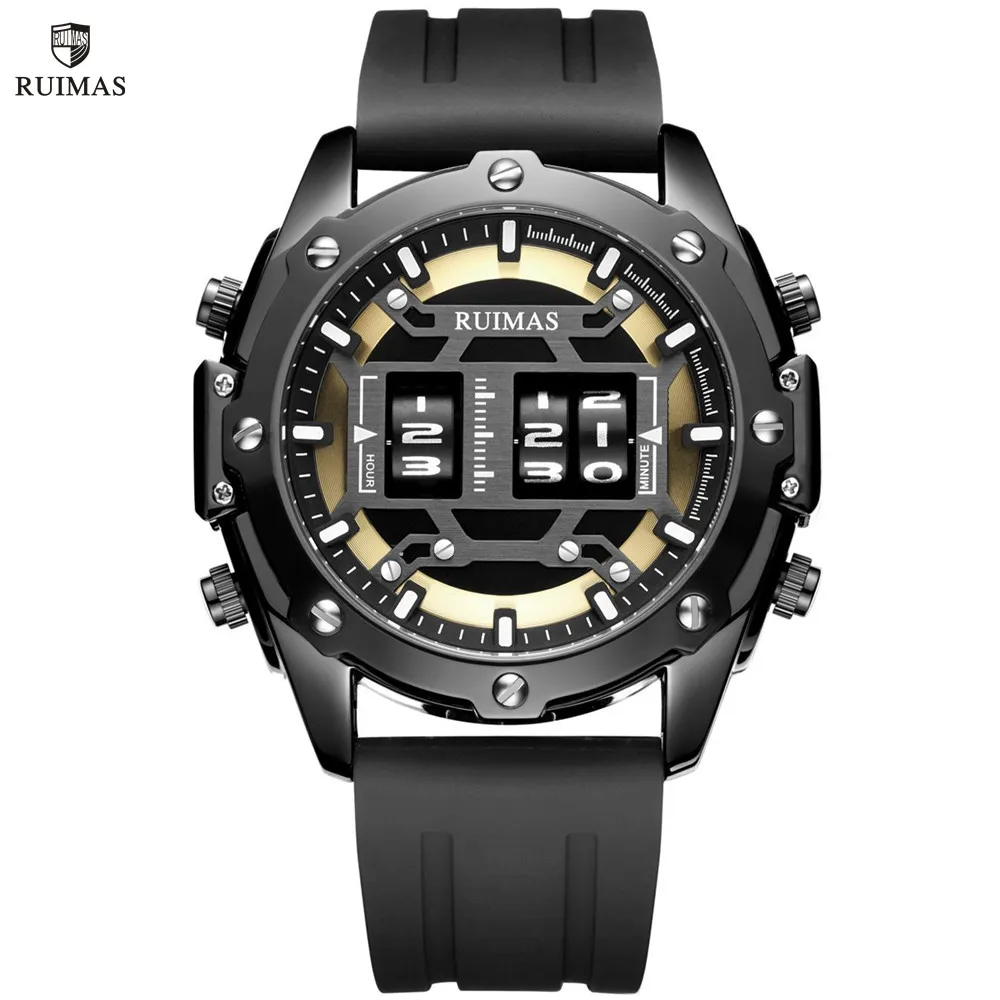 RUIMAS Fashion Sports Watches for Men Creative Roller Wristwatch Silicone Casual Quartz Wrist Watch Male Clock Montre Homme 553