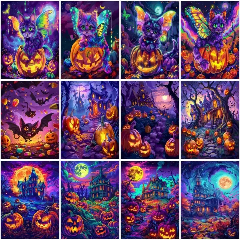 

CHENISTORY Pictures By Number Halloween Landscape Kits Home Decor DIY Painting By Numbers Drawing On Canvas HandPainted Art Gift