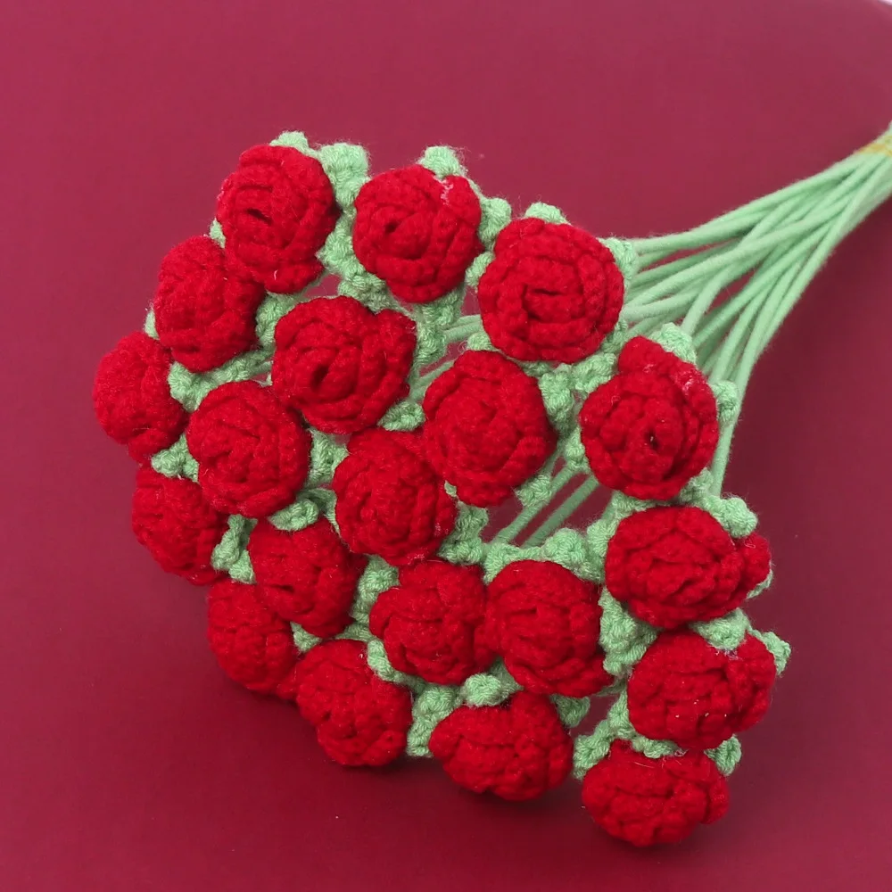 Women Handmade Knitted Artificial Rose Flowers Bouquet for Home Decor Colorful Flower for Vase Handmade Mother's Gift Wholesales