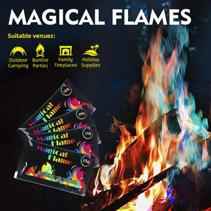 Fire Color Packets 10X Magic Flames Color-Changing Fire Fun Fire Pit Color Flames Packs Camping Accessories For Kids Adults