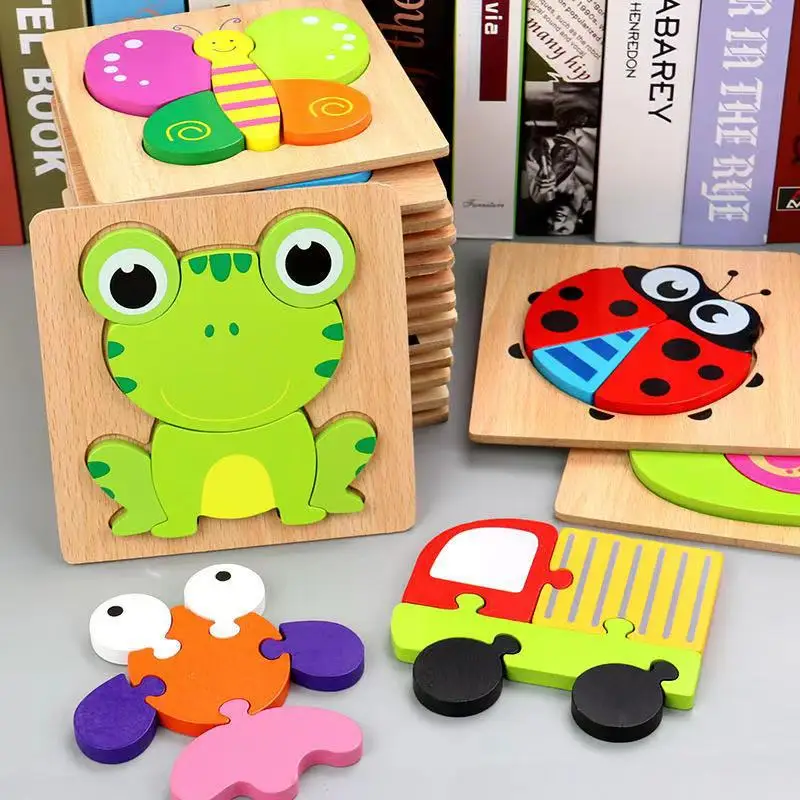 Good Quality 3D Wooden Puzzle Jigsaw for Children Cartoon Animal Puzzles Intelligence Kids Early Educational Cognitive Toys