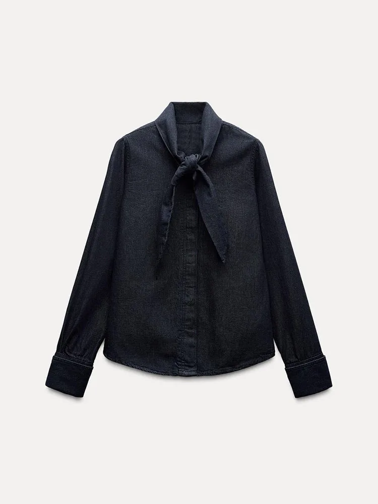 

High Waist Wide Leg Denim irt ZA2024 New Women's Faion Set Autumn 2024 Long Sve Button up Jeans Pants Workwear