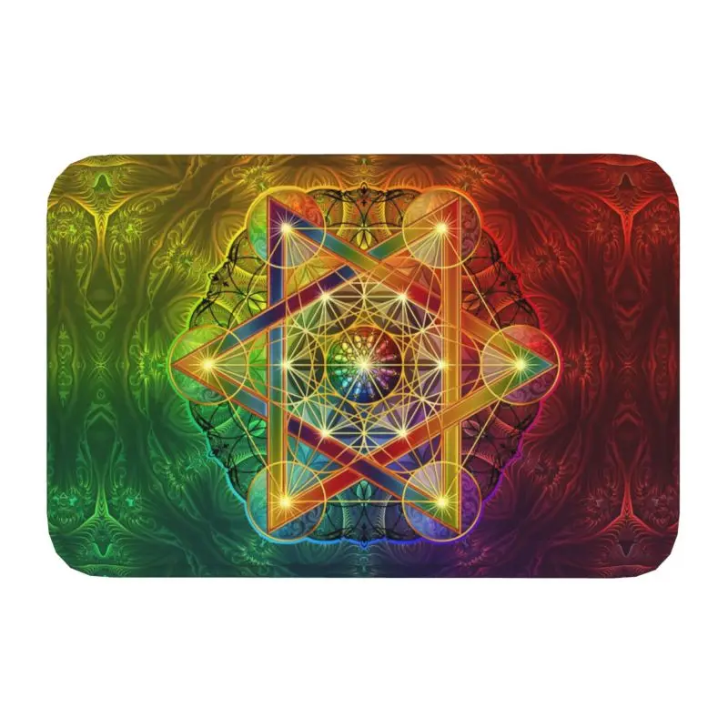 Metatron Cube with Merkaba and Flower of Life Front Door Mat Non-Slip Waterproof Interior   Kitchen Bedroom Rug