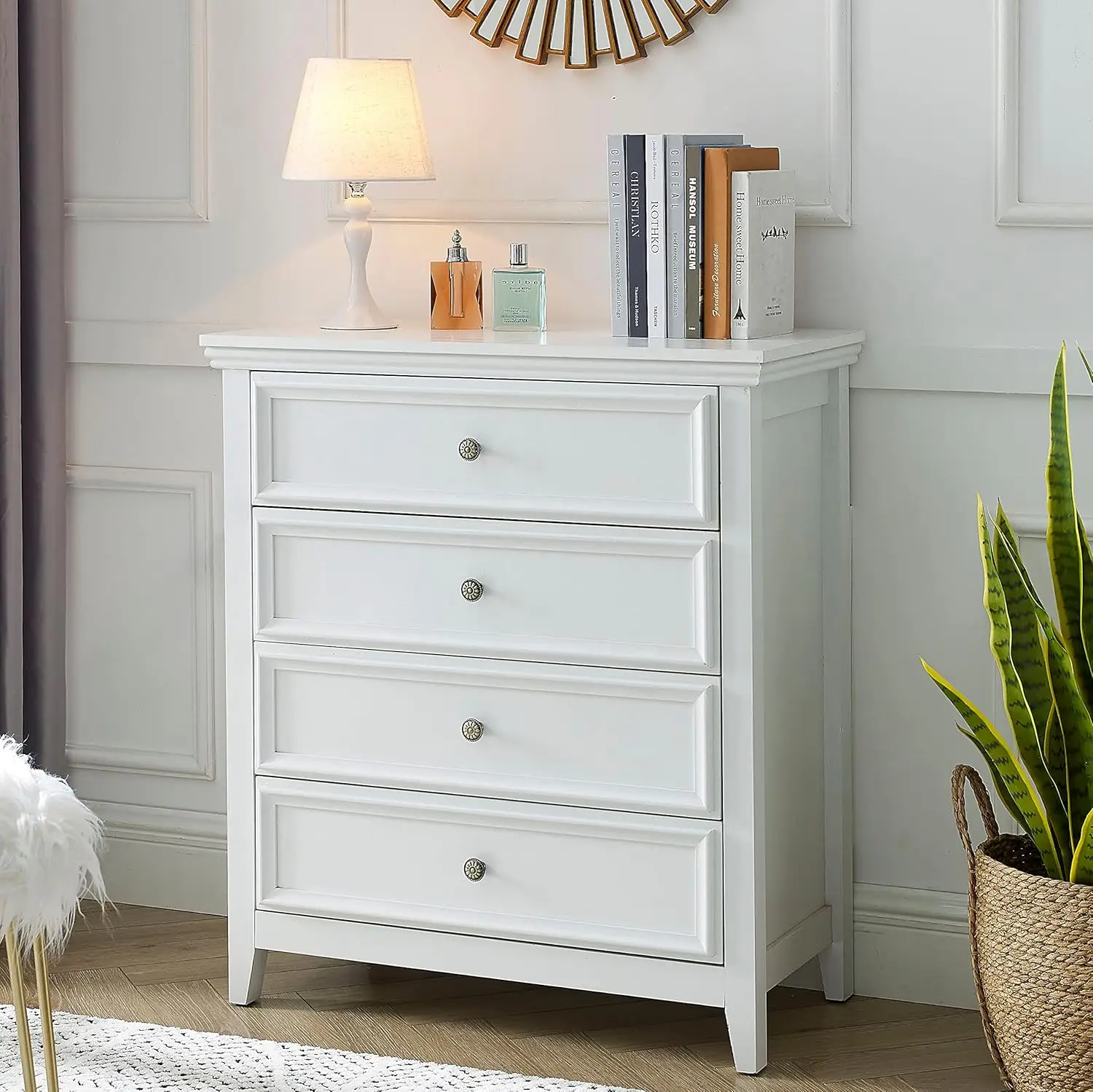 Dresser for Bedroom, 4 Chest of Drawers, Wooden Dressers Tall Nightstand with Drawer, Farmhouse Cabinet for Bedroom, Livin