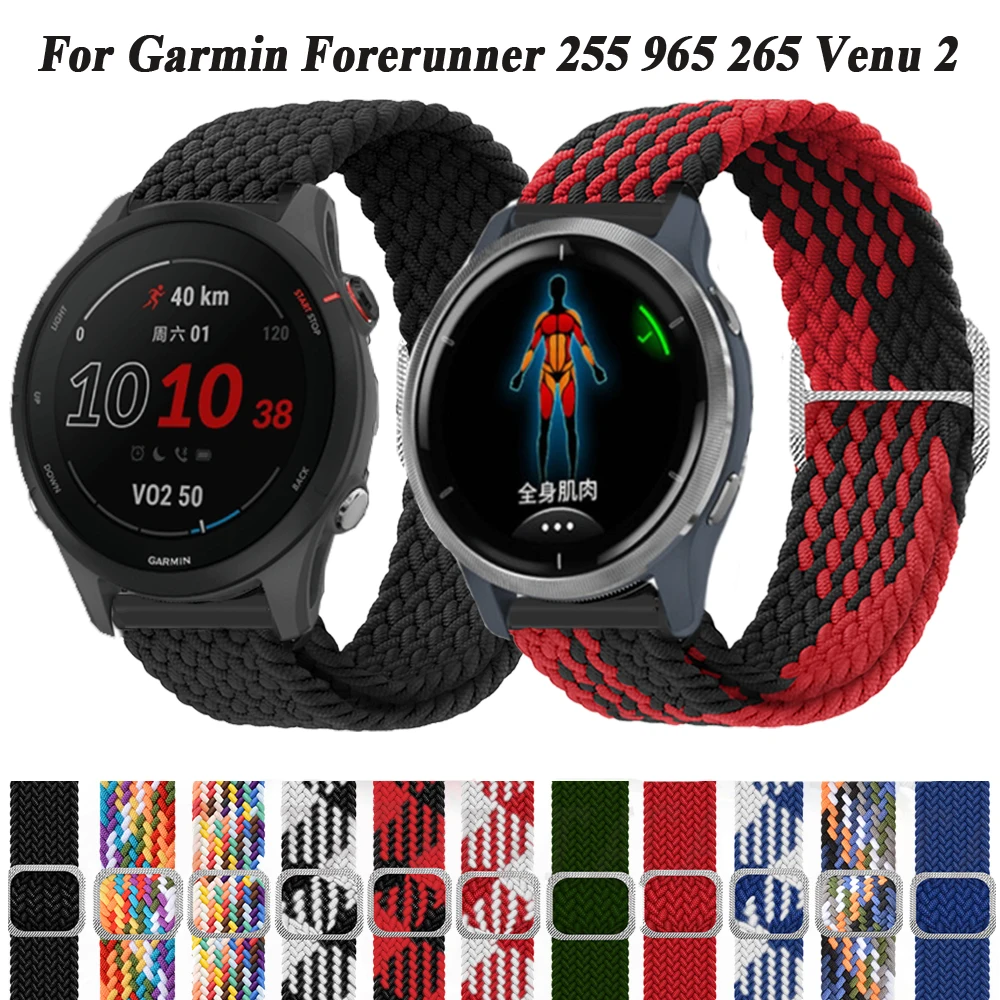 สายไนลอนกีฬาสำหรับ Garmin Forerunner 255ดนตรี55 245 645สายรัดข้อมือ vivoactive 4 /venu 2 plus SQ 2 watchband 22/20มม.