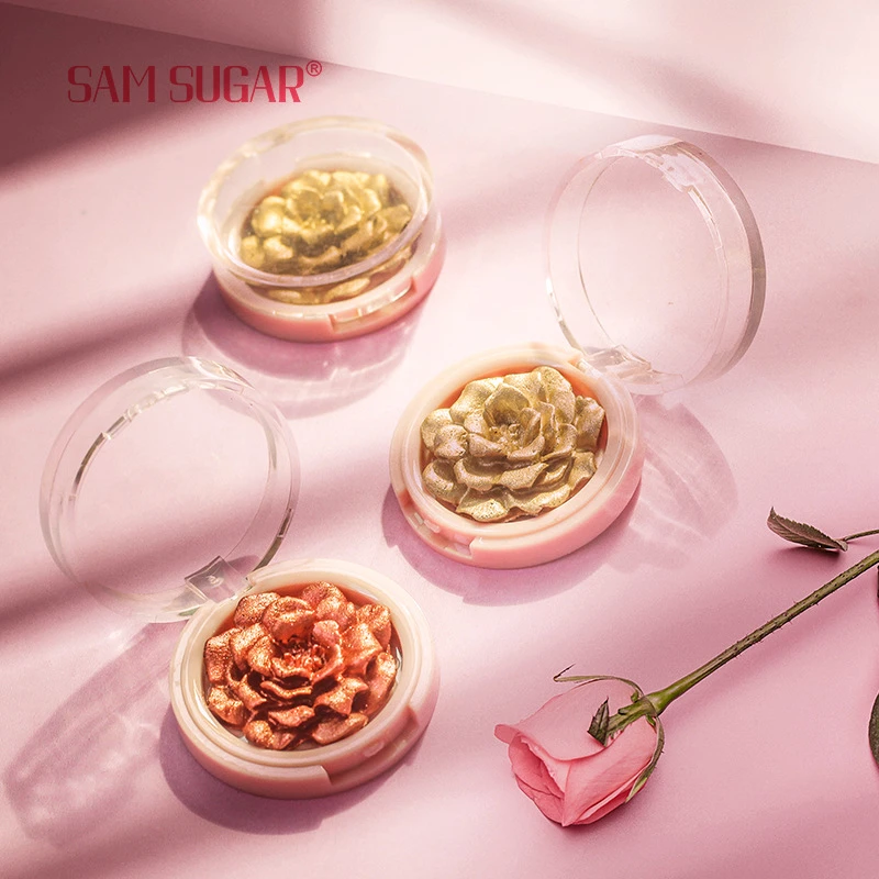 لوحة تمييز النحت ثلاثية الأبعاد لمستحضرات التجميل، كونتور الوجه الأزهار لامع الإغاثة عالية اللمعان أحمر الخدود مسحوق تسليط الضوء على ماكياج مشرق #3