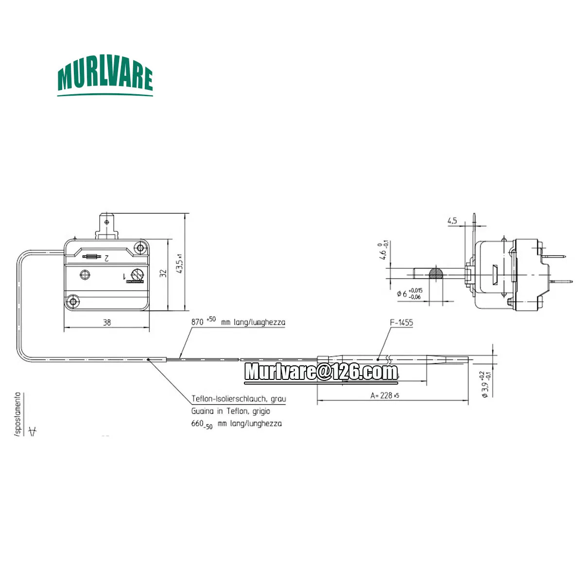 250V 16A Single Phase 455 Degrees 55.19082.805 55.19082.808 Adjustable Temperature Control Thermostat