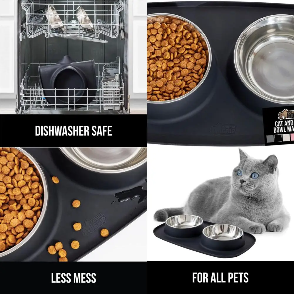 

Набор ковриков для кормления, 3 чашки, патентная подвеска, 100% водонепроницаемый силикон без BPA, миски для кошек и собак из нержавеющей стали, нескользящие, высокие