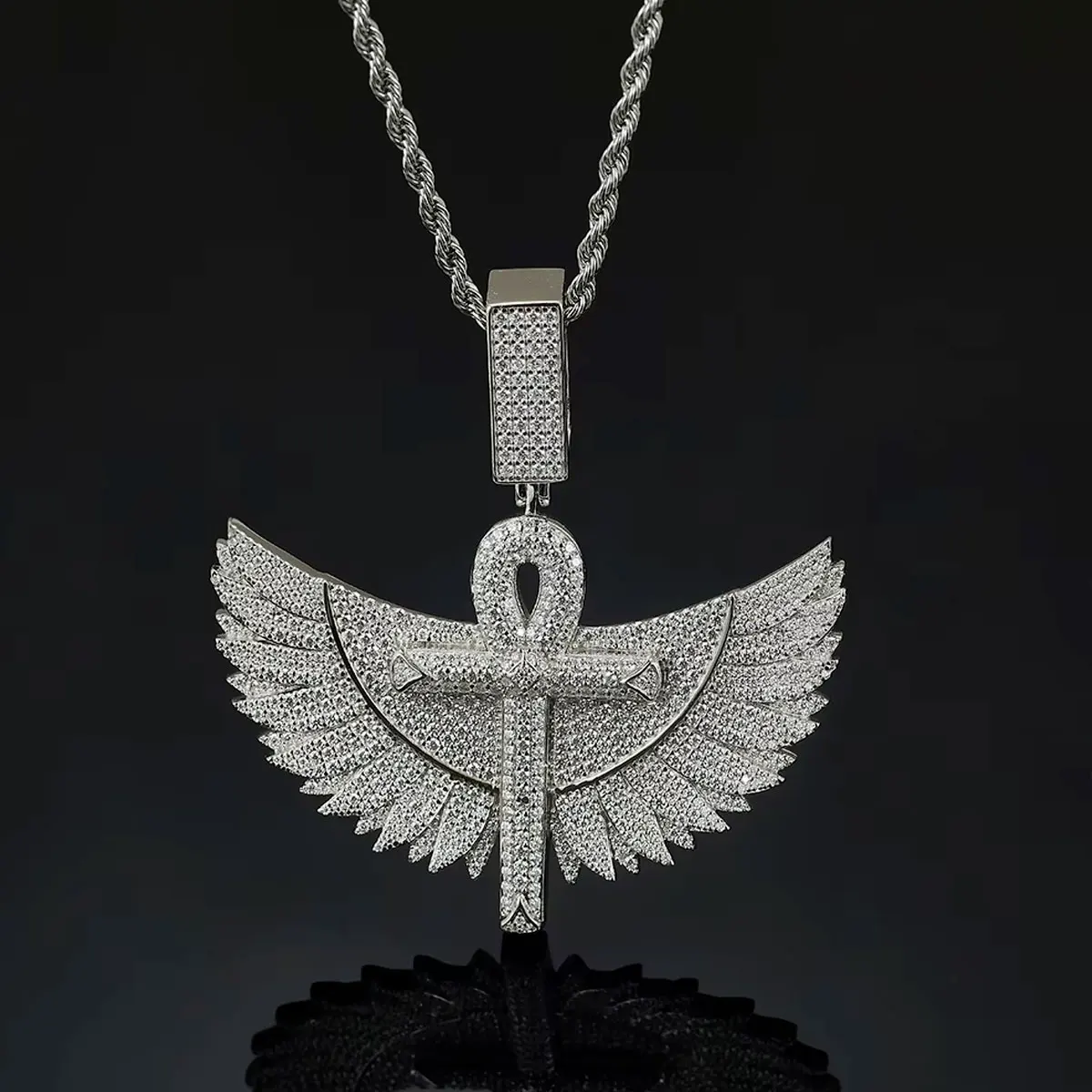 

LYEE CYEE Luxury Egypt Anka Wings Full Diamond Angel Wings Cross Pendant Necklace Rap Singer Pendant Men and Women Fashion Street Party Gift Decorations Birthday Gift Valentine's Day Gift Unique Jewelry