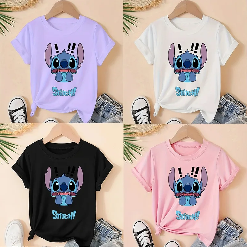 

New cute Stitch summer children's clothing short sleeved cartoon printed student pure cotton T-shirt printed round neck top