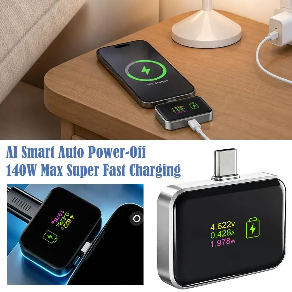 140W AI Smart Auto Power Off Charging Adapter LED Display Fast Charger Disconnect Connector For iPhone 16 15 Android