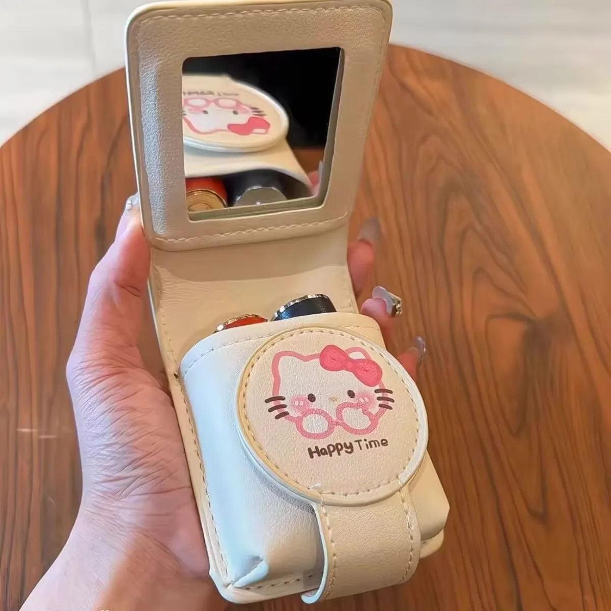   حقيبة مكياج هالو كيتي بوشاكو لوبي جيرل، حقيبة تخزين أحمر الشفاه المحمولة، حقيبة مستحضرات التجميل الواقية مع هدية مرآة