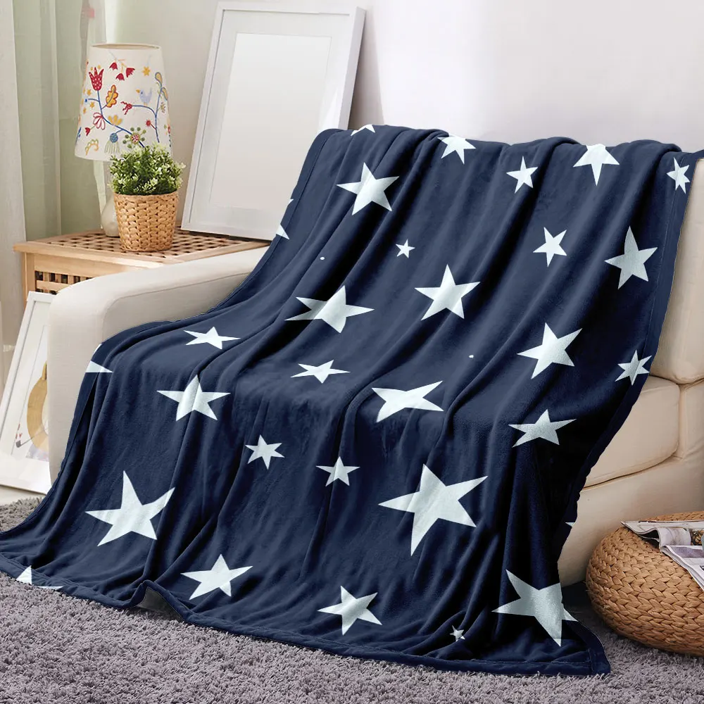 Navy Blue Starry Night Sky Blanket - Soft Cosy Printed Throw with Random White Stars, Ideal for Bedroom, Living Room, or Gifting