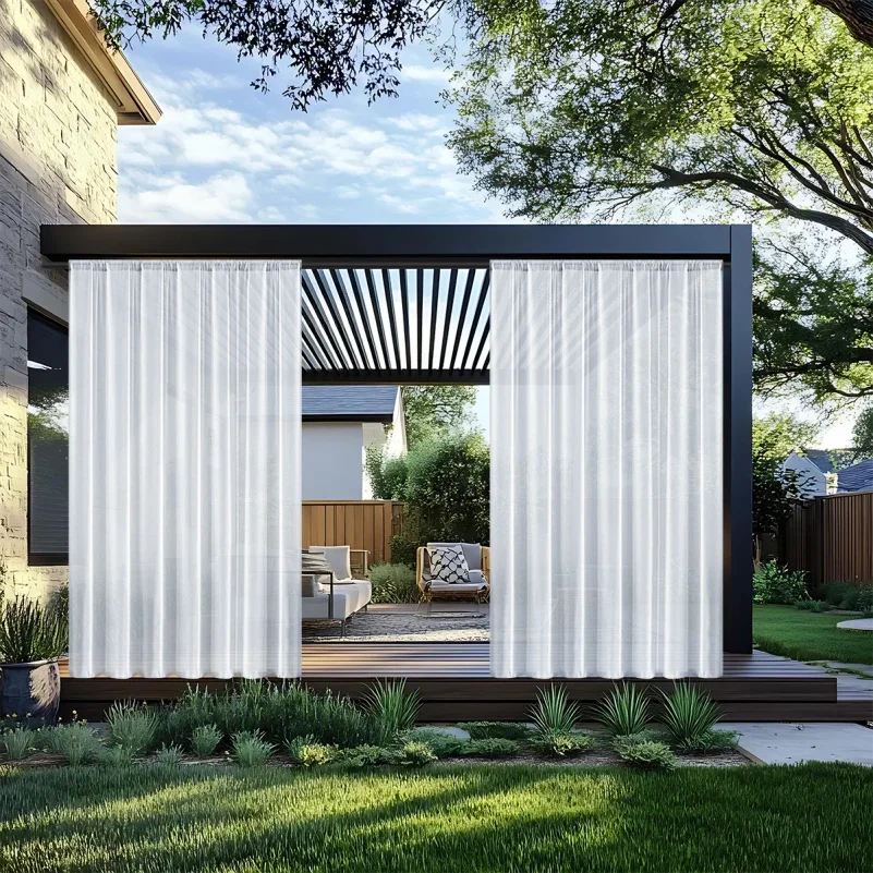 Cortina Moderna Impermeable para Exteriores, de Color Sólido, Translúcida, con Protección Solar, para Terraza, Balcón o Patio