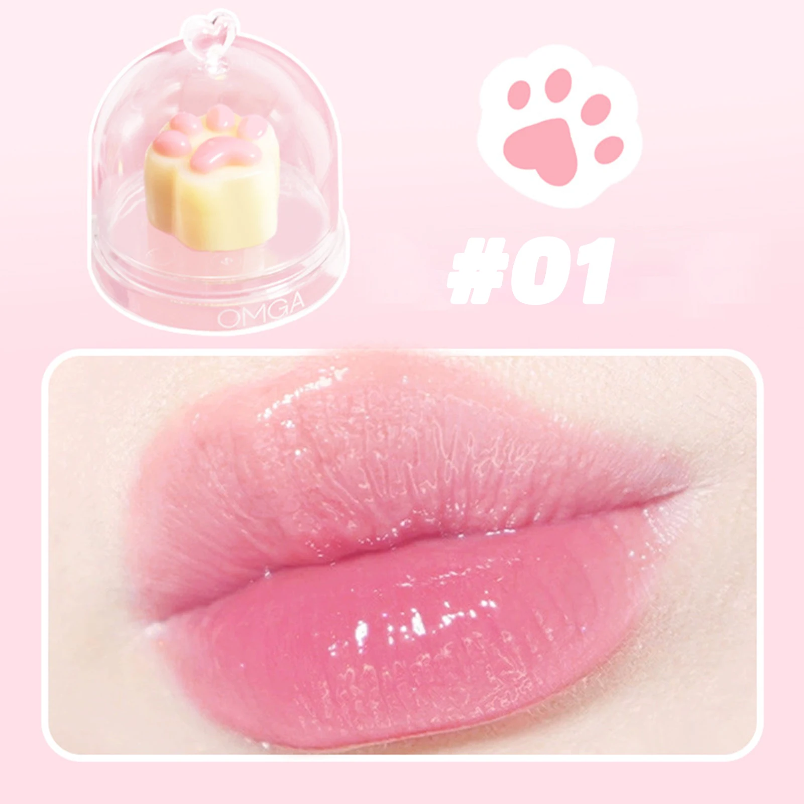 Hydrating Lip Balm Cat Paw Shaped Color Changing Lip Balm with Mini Brush Protect Chapped and Dry Lips