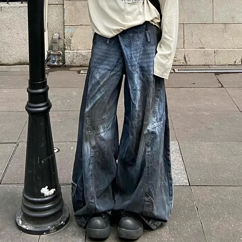 American Vintage New Fashion Men's Blue Casual Trendy Cool Simple Basic Oversized Cargo Jeans Pants Male Denim Trousers Clothes