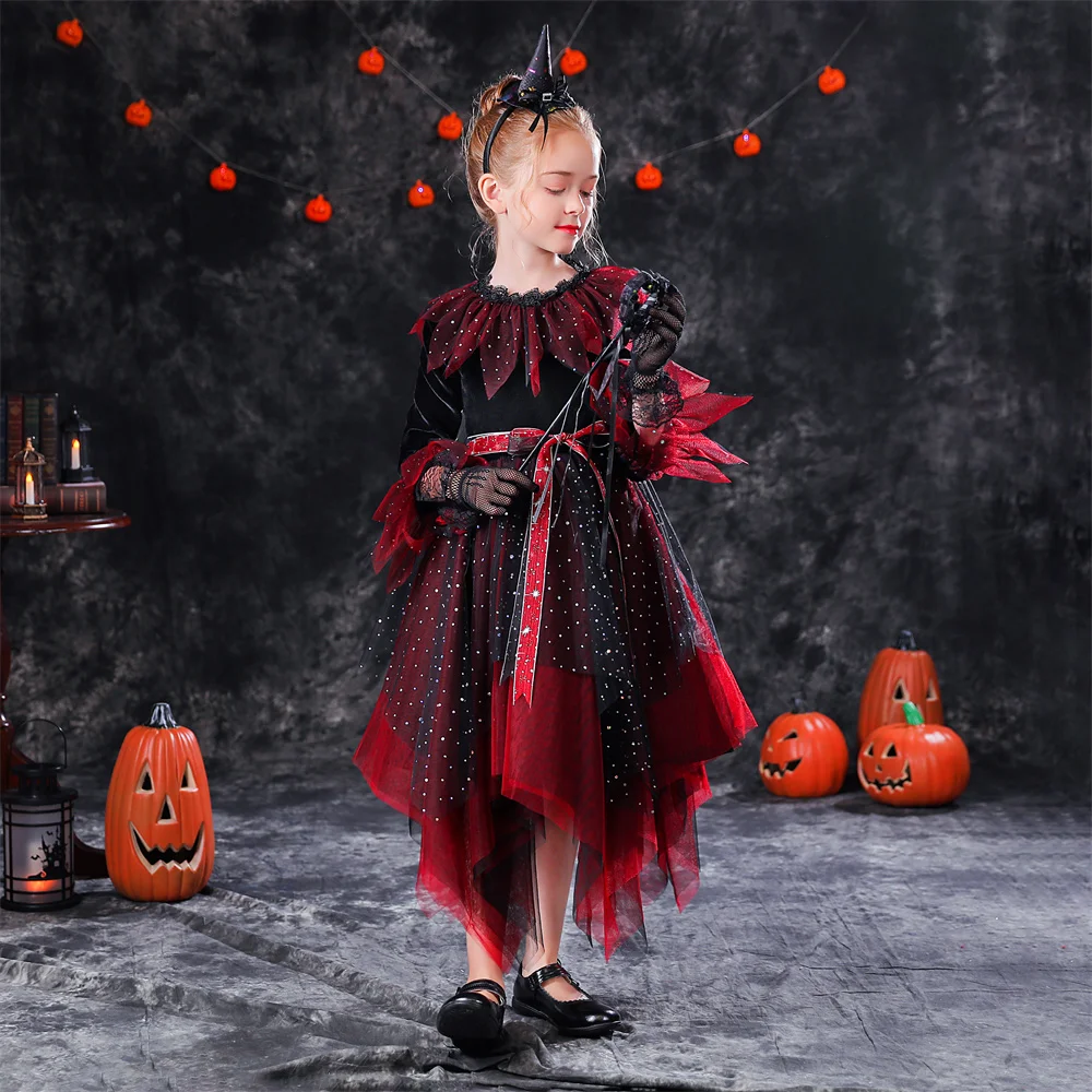 Dideyttawl, disfraz de bruja de Halloween para niñas, vestidos de Cosplay para niños, ropa de vestir para niños, Carnaval de princesa vampiro personalizado