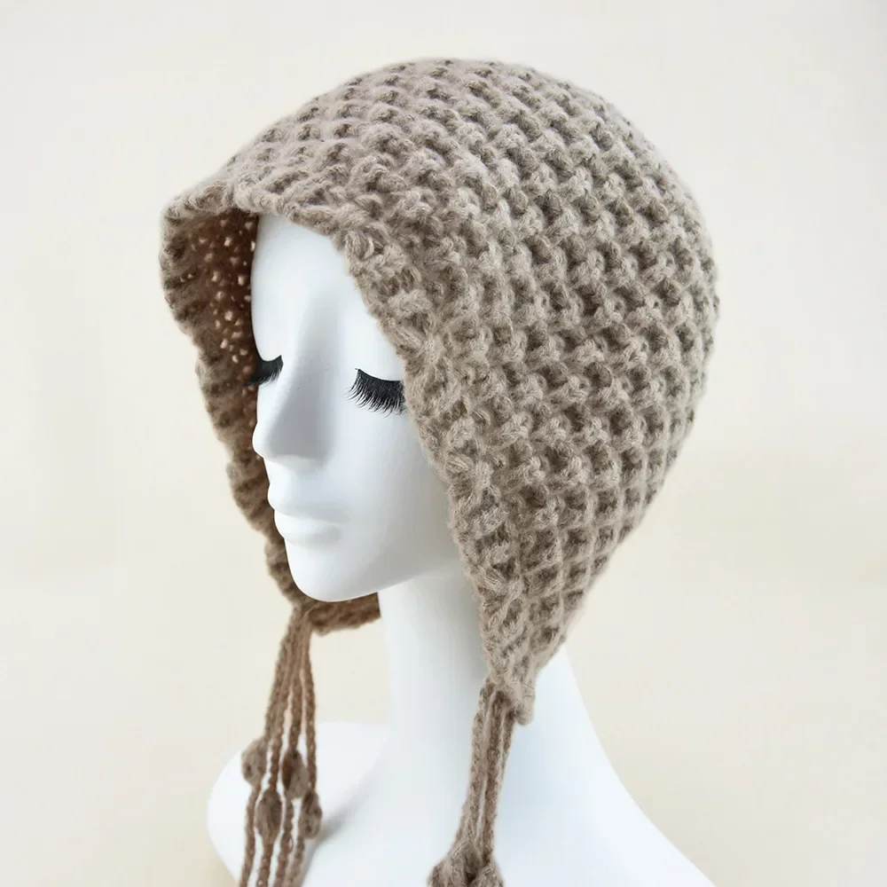 Women's Fashion Fringe Braid Knitted Hat Autumn-winter Vintage Hand-woven Woolen Hat Warm Head Set Comfortable Fabric Elastic