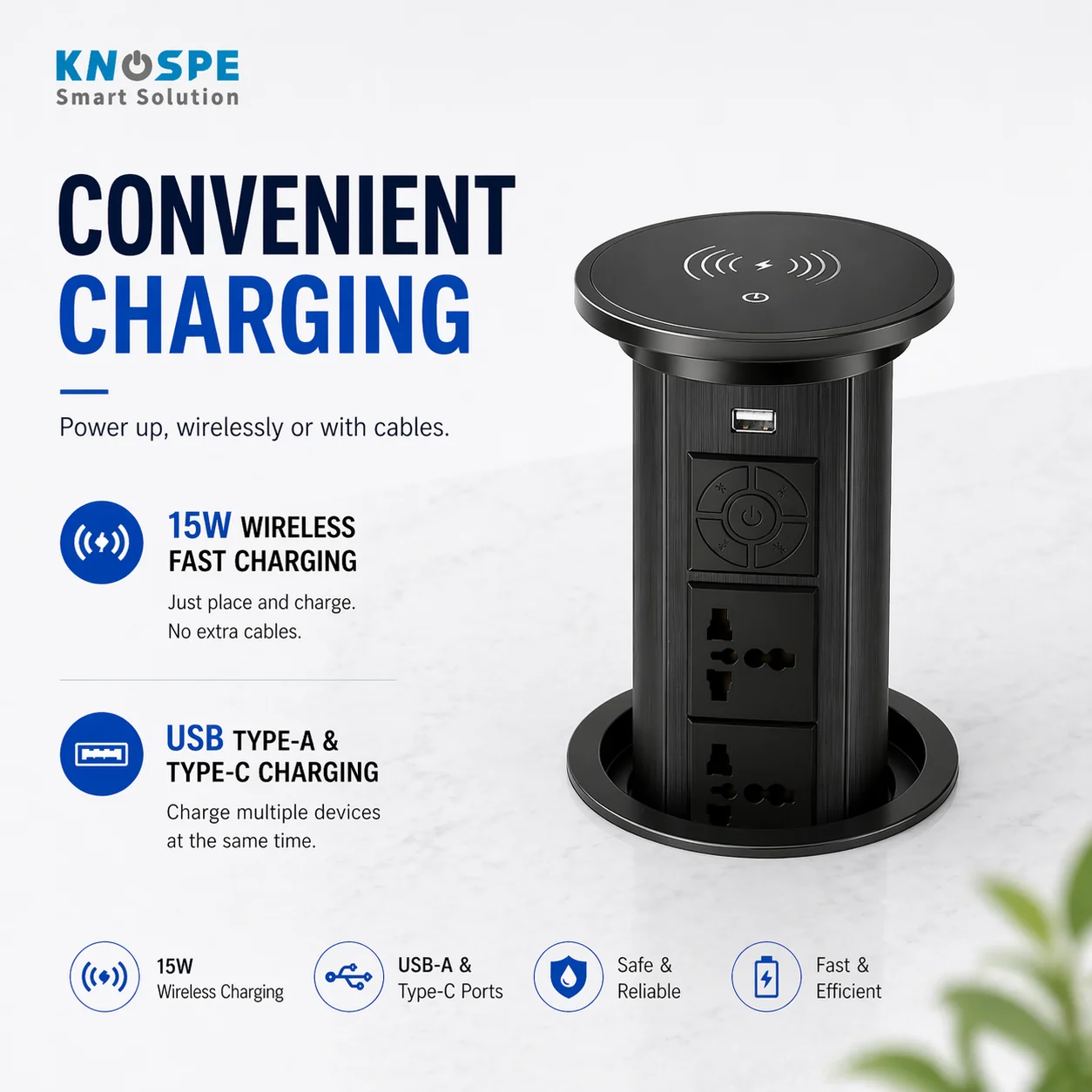 SAA/CE/CB/UKCV/ETL/KC/CCC Universal Serial Bus Desktop Smart Socket Kitchen Island Plug Wireless Electric Pop-Up Socket IP 44